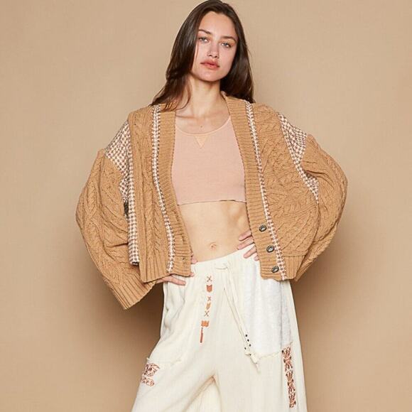 413 POL Women's Mocha Multi Plaid Cardigan NEW - Picture 4 of 11